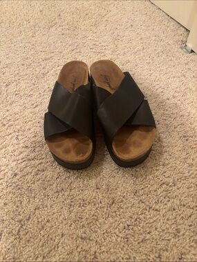 Free People Dark Brown Crisscross Slide Sandals